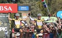 Christoph Sauser and Burry Stander of 360One Songo Specialized celebrate overall victory in the 2012 Absa Cape Epic (Photo: Absa Cape Epic) Christoph Sauser and Burry Stander of 360One Songo Specialized celebrate overall victory in the 2012 Absa Cape Epic (Photo: Absa Cape Epic)