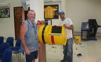 Grant Cambridge of the CSIR (left) and Jean-Marc Lefebvre of Unicef with a completed Digital Drum (Photo: CSIR) Grant Cambridge of the CSIR (left) and Jean-Marc Lefebvre of Unicef with a completed Digital Drum (Photo: CSIR)